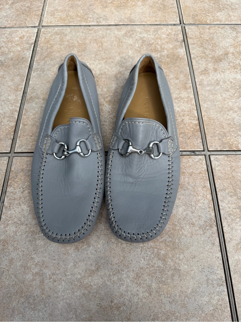 Robert Zur Gray Leather Driving Loafers with Metal Bit Detail